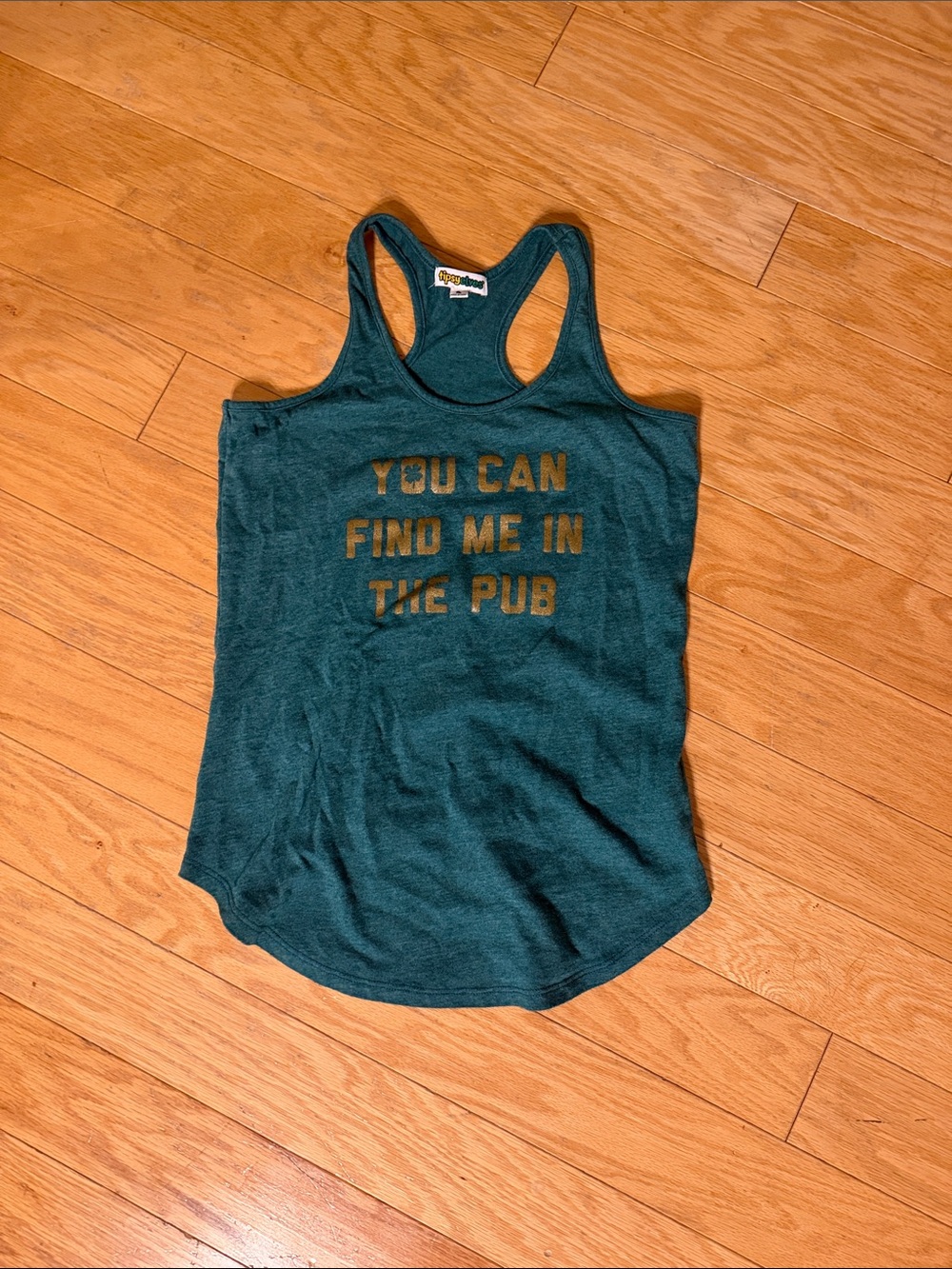 Tipsy Elves Green Racerback Tank Top with 'You Can Find Me In The Pub' Print